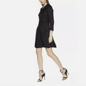 Rebecca Taylor Silk Jacquard Heart Print Tie Waist Dress in Black, Size 6, EUC